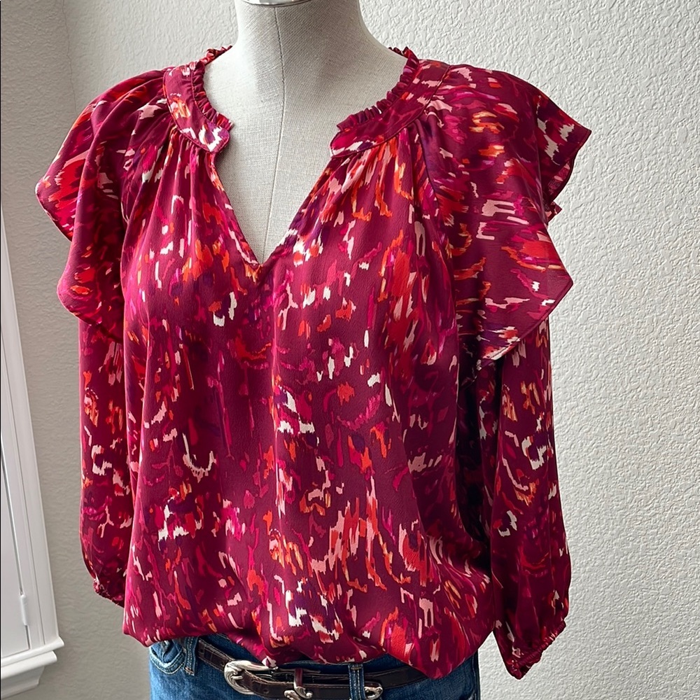Women's Red Patterned Top - Picture 5 of 8